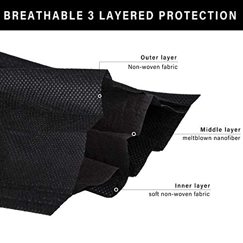 Borje Disposable Face Mask, 100 PCS Black Masks, 3 Ply Protection ...