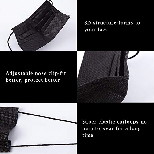 Borje Disposable Face Mask, 100 PCS Black Masks, 3 Ply Protection ...