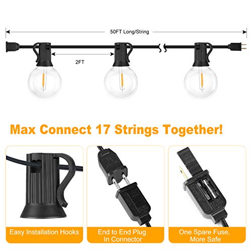 100ft 2-Pack Outdoor G40 LED Globe String Lights Dimmable Waterpro...