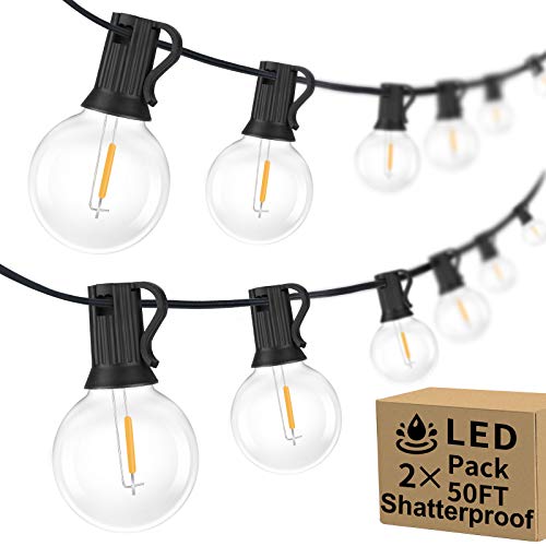 100ft 2-Pack Outdoor G40 LED Globe String Lights Dimmable Waterpro...