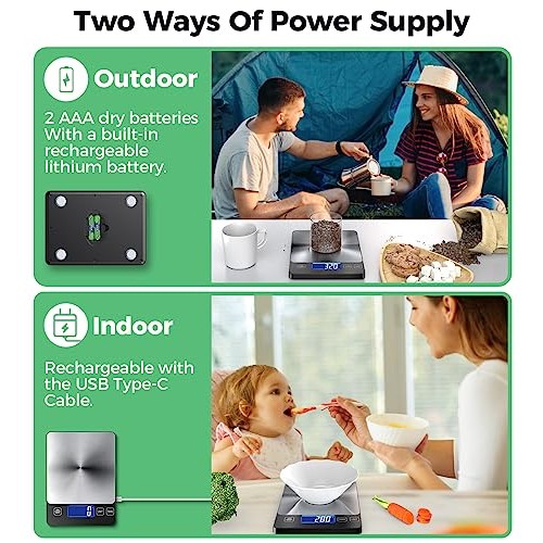 2 in 1 Digital Kitchen Scale for Meal Prep Dual Power Mode, 33lb ...