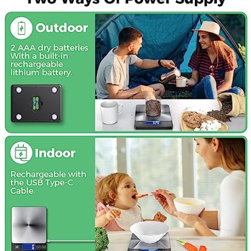 2 in 1 Digital Kitchen Scale for Meal Prep Dual Power Mode, 33lb ...