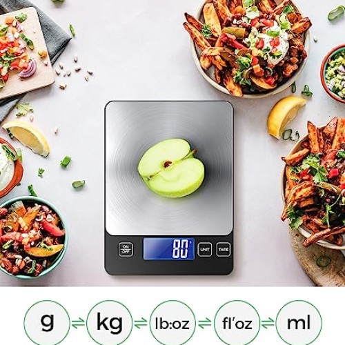 2 in 1 Digital Kitchen Scale for Meal Prep Dual Power Mode, 33lb ...