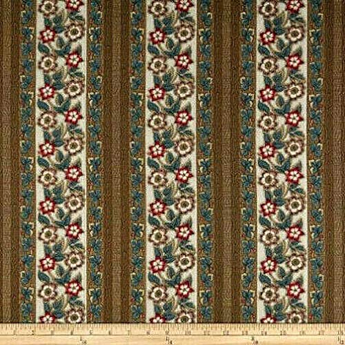 Windermere Large Floral Stripe Teal Cotton Fabric DI Ford by The Yard