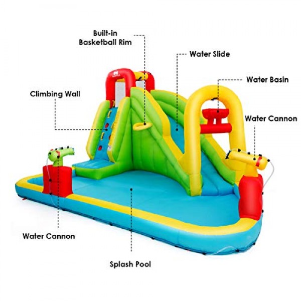 BOUNTECH Inflatable Bounce House, 7-in-1 Water Pool Slide w/ Climb...
