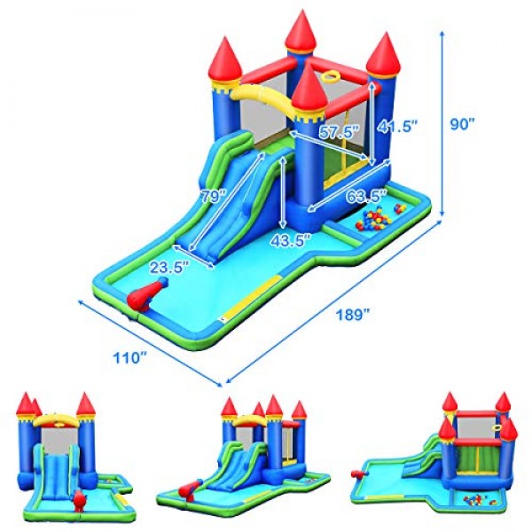 BOUNTECH Inflatable Bounce House, Kids Castle Water Slide with Cli...