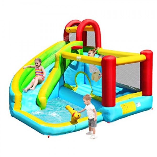 BOUNTECH Inflatable Water Slide, 6 in 1 Bounce House w/ Climbing W...