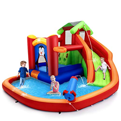 BOUNTECH Inflatable Water Slide, 6 in 1 Jumping Bounce House w/ Cl...