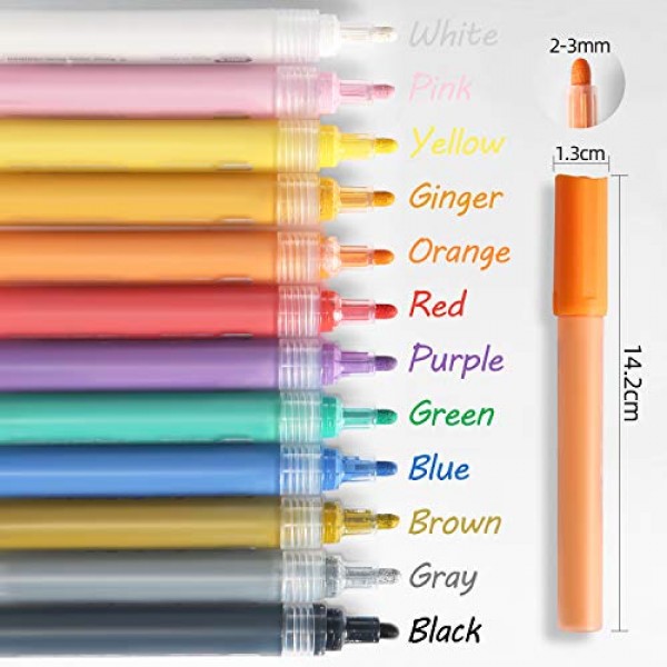 Acrylic Paint Marker Pens-Bouraw Set of 12 Colors for Rocks Painti...