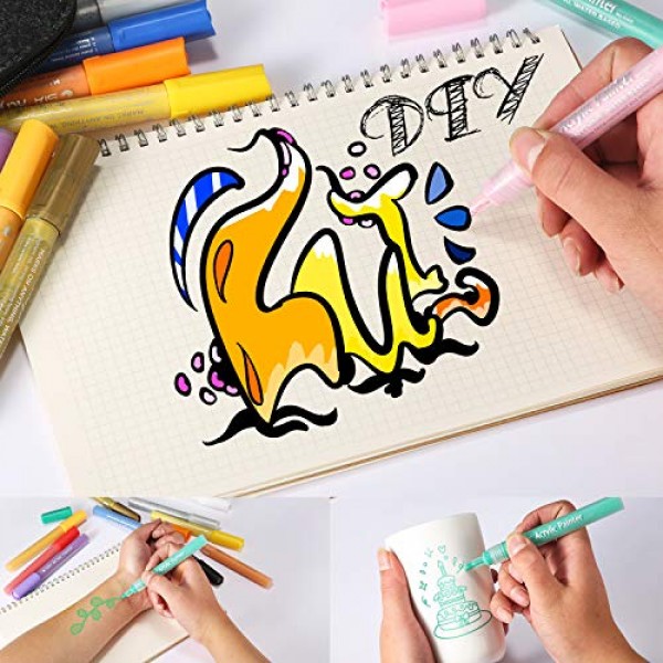 Acrylic Paint Marker Pens-Bouraw Set of 12 Colors for Rocks Painti...