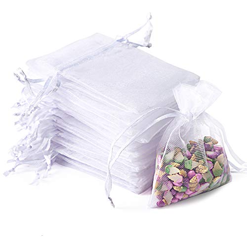 Bouraw 100Pcs Organza Bags, Drawstring Pouches, Wedding Favour Bag...