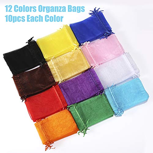 Bouraw 120Pcs Organza Bags 4x6 Inches Mixed Color with Drawstring,...