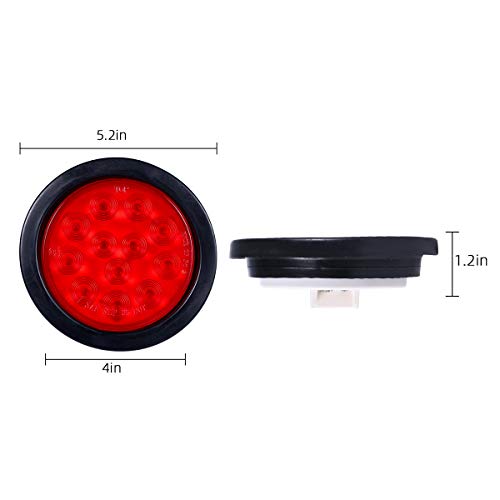 4X Red/White 4 Round 12 LED Stop Tail Turn Signal Backup Fog Reve...