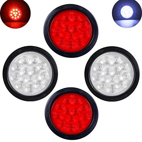 4X Red/White 4 Round 12 LED Stop Tail Turn Signal Backup Fog Reve...
