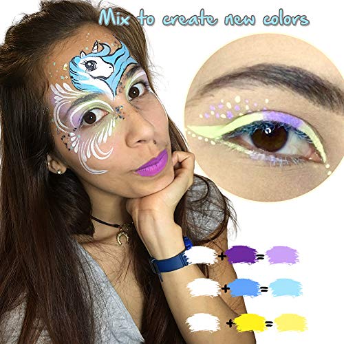 Face Paint Kit, Bowitzki 12 Vibrant Colors 2 Glitter 2 Brushes 40 ...