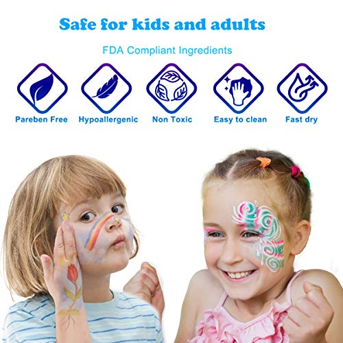 Face Paint Kit, Bowitzki 12 Vibrant Colors 2 Glitter 2 Brushes 40 ...