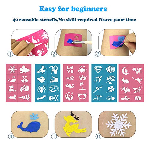 Face Paint Kit, Bowitzki 12 Vibrant Colors 2 Glitter 2 Brushes 40 ...