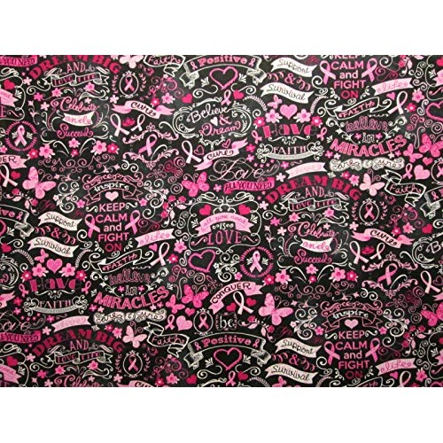 Breast Cancer Ribbons Butterflies Flowers Keep Calm Pinks Cotton F...