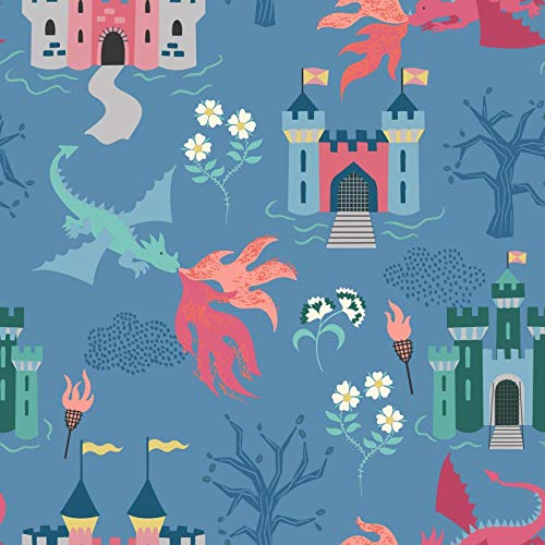 Fabric Quality Princes Story Castle Dragon Blue Material: 100% Cot...