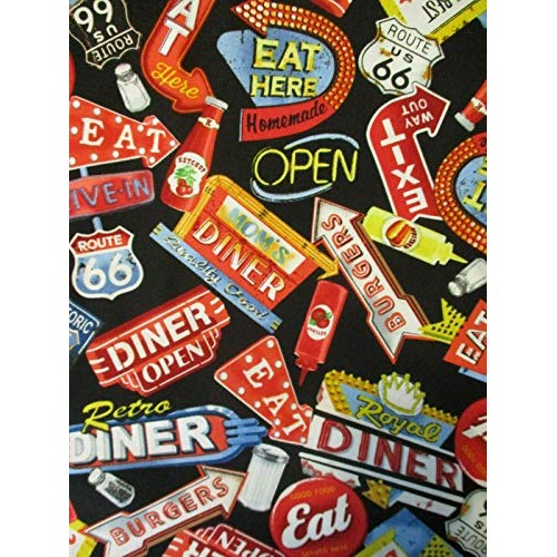 Retro Diner Signs Food Route 66 Sign Hollywood 100% Cotton Quiltin...
