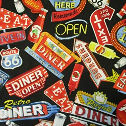 Retro Diner Signs Food Route 66 Sign Hollywood 100% Cotton Quiltin...
