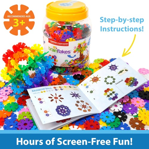 Brain Flakes 500 Piece Set, Ages 3+, Interlocking Plastic Disc Toy for Creative Building, Educational STEM Learning, Construction Block Play for Kids, Teens, Adults, Boys, and Girls