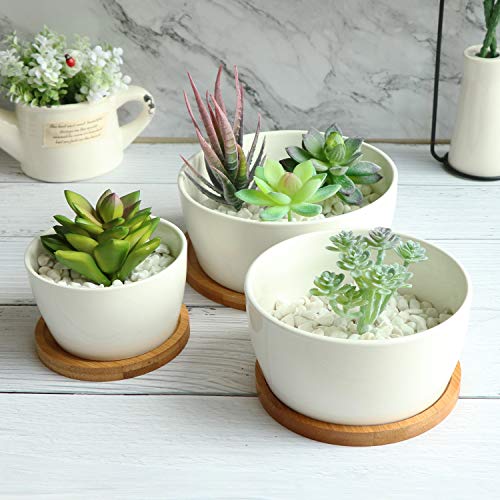 Flower Pots, Brajttt White Succulents Pots, Round Ceramic Plant Po...