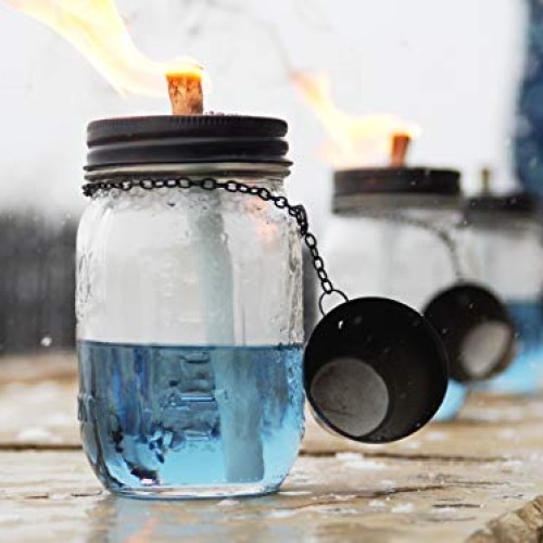Brass Tacks Mason Jar Torch Kit, Includes 4 long life wicks, 4 lid...
