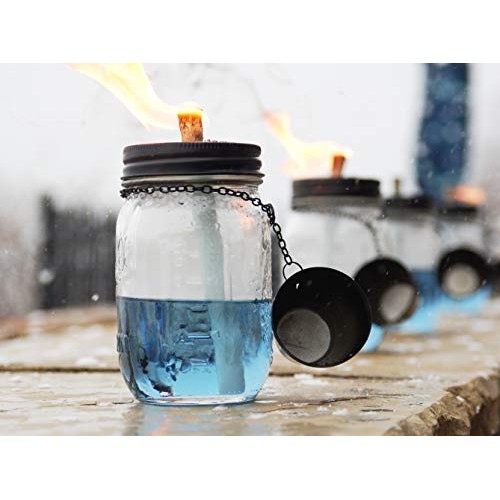 Brass Tacks Mason Jar Torch Kit, Includes 4 long life wicks, 4 lid...