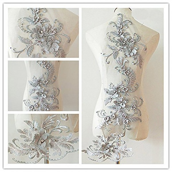 3D Beaded Flower Sequence lace Applique Motif Sewing Bridal Weddin...