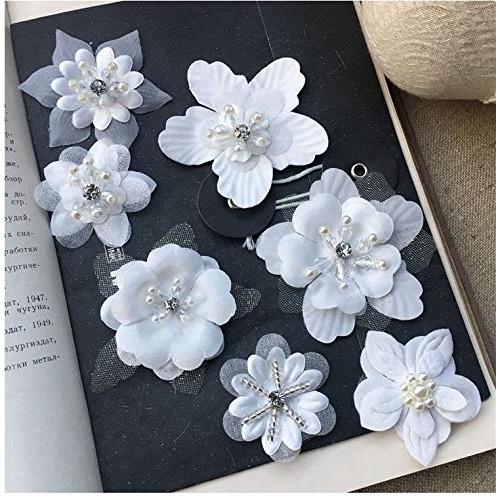 7 pcs White Organza Embroidery 3D Lace Flower Fabric Appliques wit...