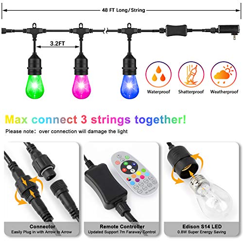 2-Pack 48FT Color Changing Outdoor String Lights, Upgraded RGB LED...