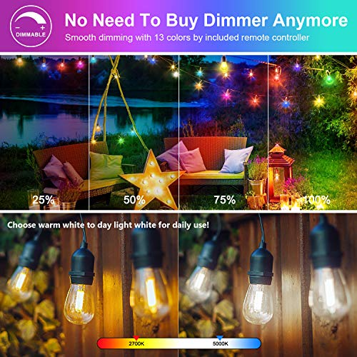 2-Pack 48FT Color Changing Outdoor String Lights, Upgraded RGB LED...