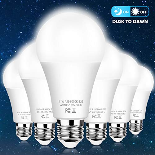 6-Pack Dusk to Dawn LED Light Bulbs, A19 11W100Watt Equivalent, ...