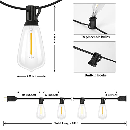 Brightever LED Outdoor String Lights 100FT Patio Lights with 52 Sh...