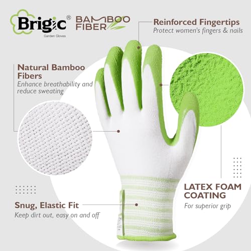 Brigic Bamboo Gardening Gloves 2 pair, Breathable Rubber Coated, O...