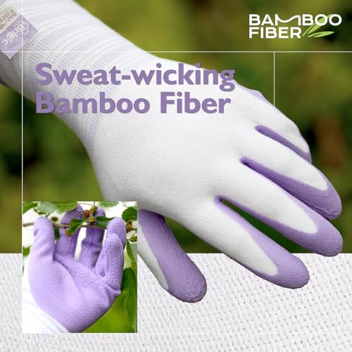 Brigic Bamboo Gardening Gloves 2 pair, Breathable Rubber Coated, O...
