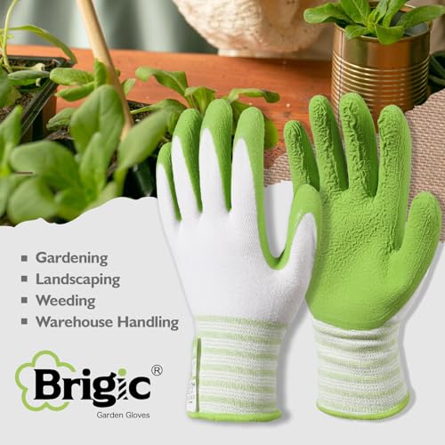 Brigic Bamboo Gardening Gloves 2 pair, Breathable Rubber Coated, O...