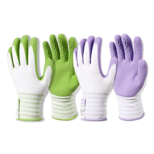 Brigic Bamboo Gardening Gloves 2 pair, Breathable Rubber Coated, O...