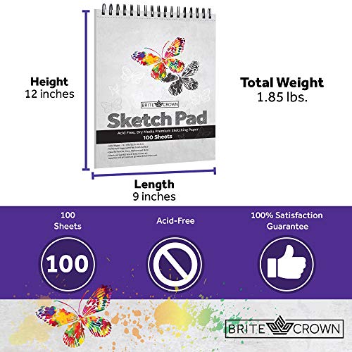 Brite Crown Sketch Book – Sketch Pad 9 x 12-100 Sheets - Perforate...