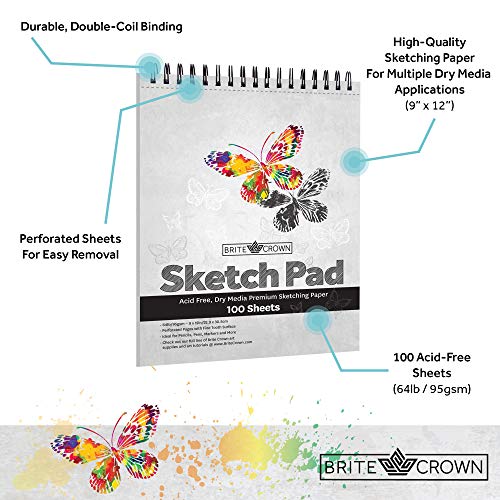 Brite Crown Sketch Book – Sketch Pad 9 x 12-100 Sheets - Perforate...