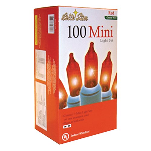 Brite Star 100 Count Mini String to String Lights, Green Wire, Red