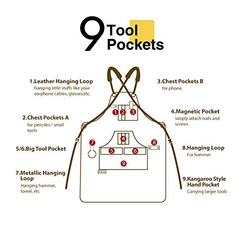 Briteree Woodworking Aprons for men, Gift for Woodworker, with 9 T...