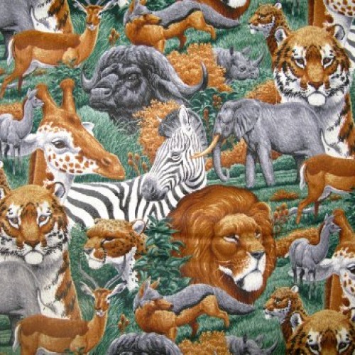 Wild Animals Vinyl Lined Waterproof Fabric 1yd by 44 in Wide Safar...