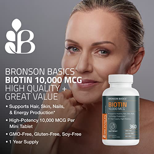 Bronson Biotin 10,000 MCG Supports Healthy Hair, Skin & Nails & En...