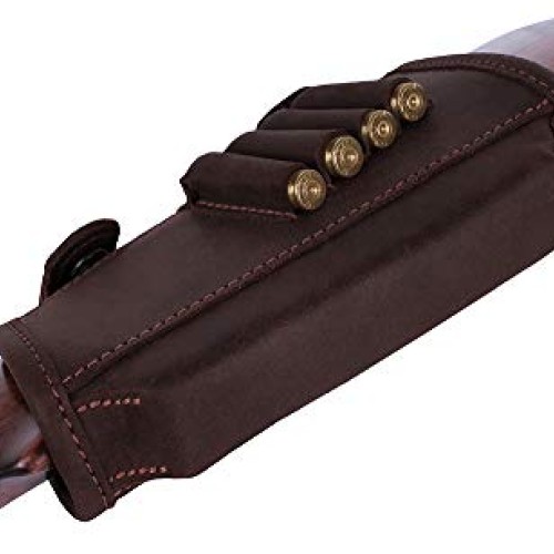 BRONZEDOG Buttstock Cheek Rest Ammo Holder Leather Rifle Pad Water...
