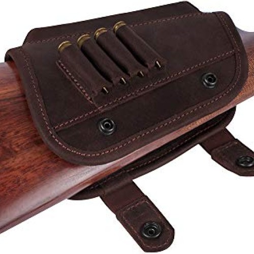 BRONZEDOG Buttstock Cheek Rest Ammo Holder Leather Rifle Pad Water...