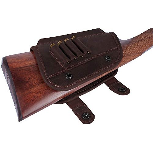 BRONZEDOG Buttstock Cheek Rest Ammo Holder Leather Rifle Pad Water...