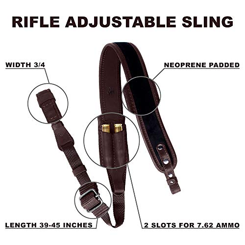 BRONZEDOG Leather Rifle Sling Brown Adjustable Shooting Belt Holde...