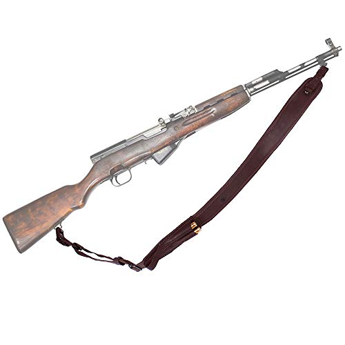 BRONZEDOG Leather Rifle Sling Brown Adjustable Shooting Belt Holde...